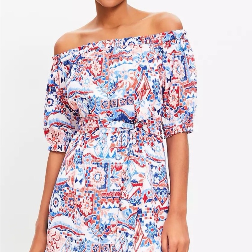 LOFT Scribble Ruffle Off-Shoulder Multicolor Mini… - image 1